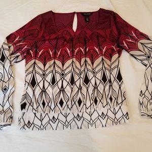 WHBM Art Deco white and red blouse